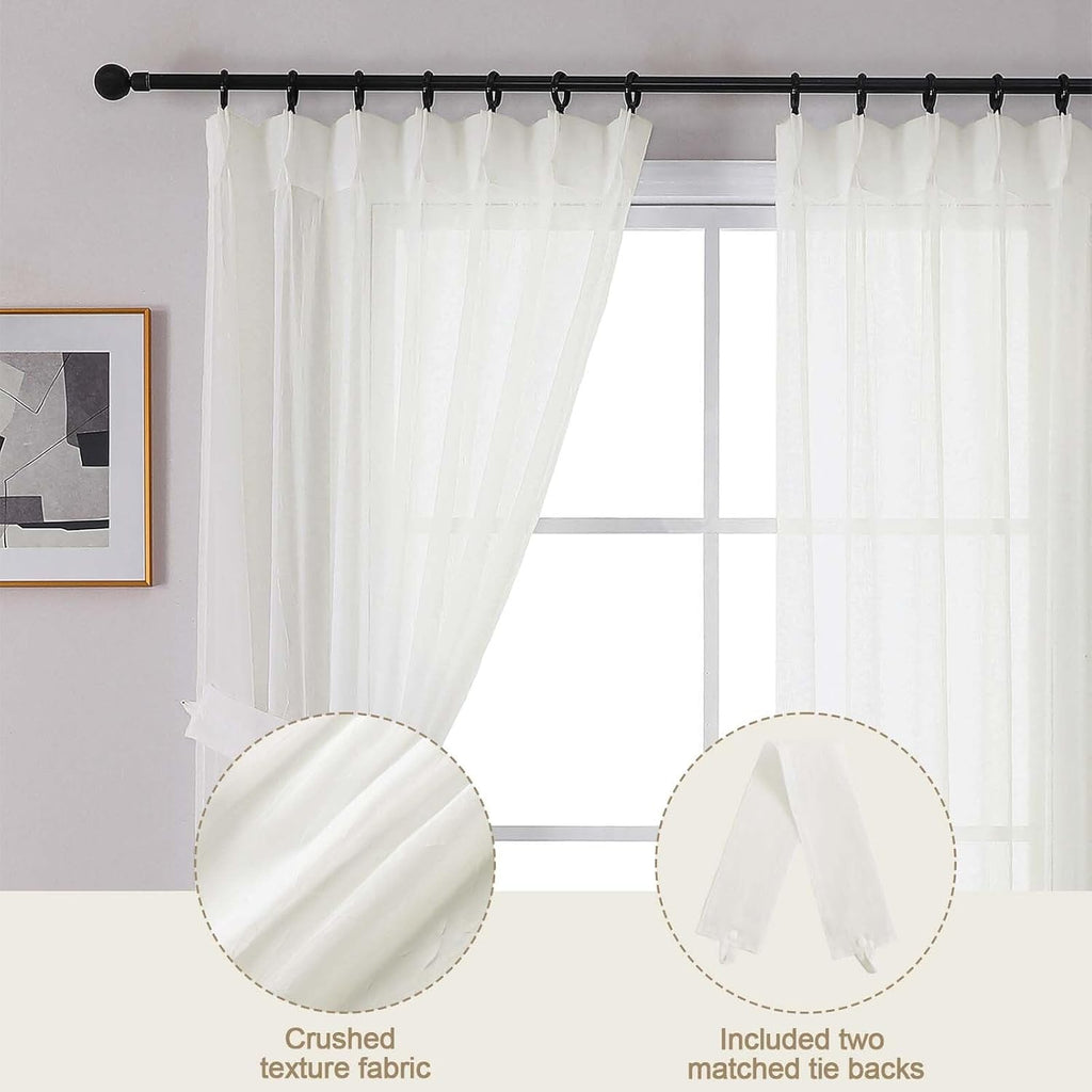 Ivory Pinch Pleated Crushed Sheer Curtains