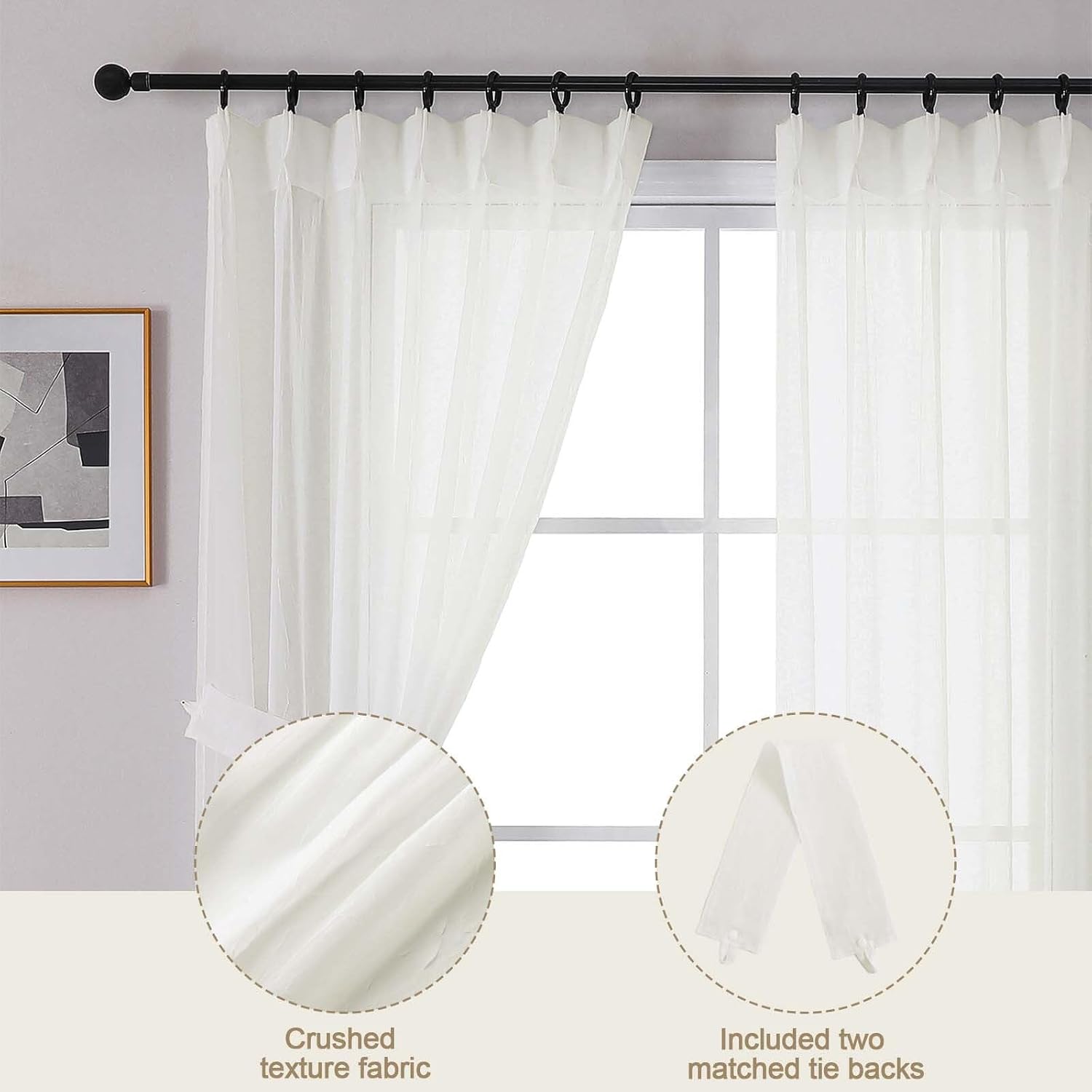 Ivory Pinch Pleated Crushed Sheer Curtains