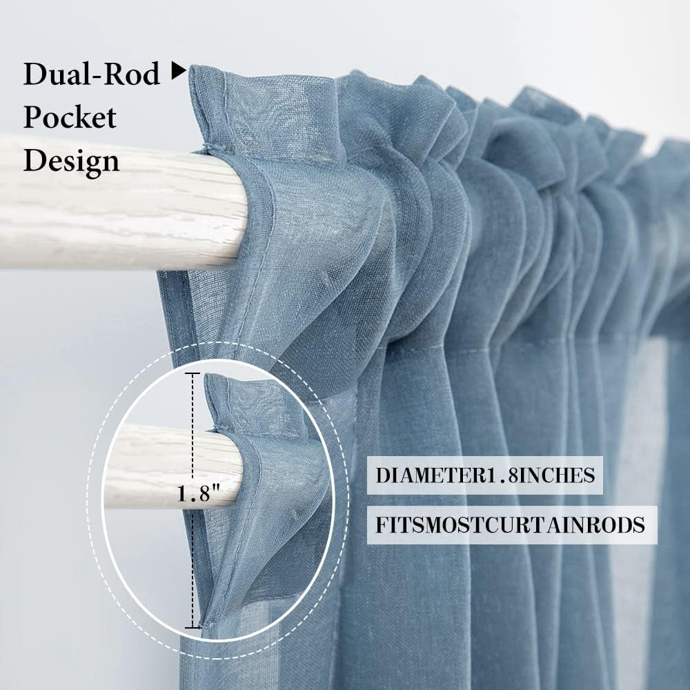 Dusty Blue Linen Textured Semi-Sheer Curtains