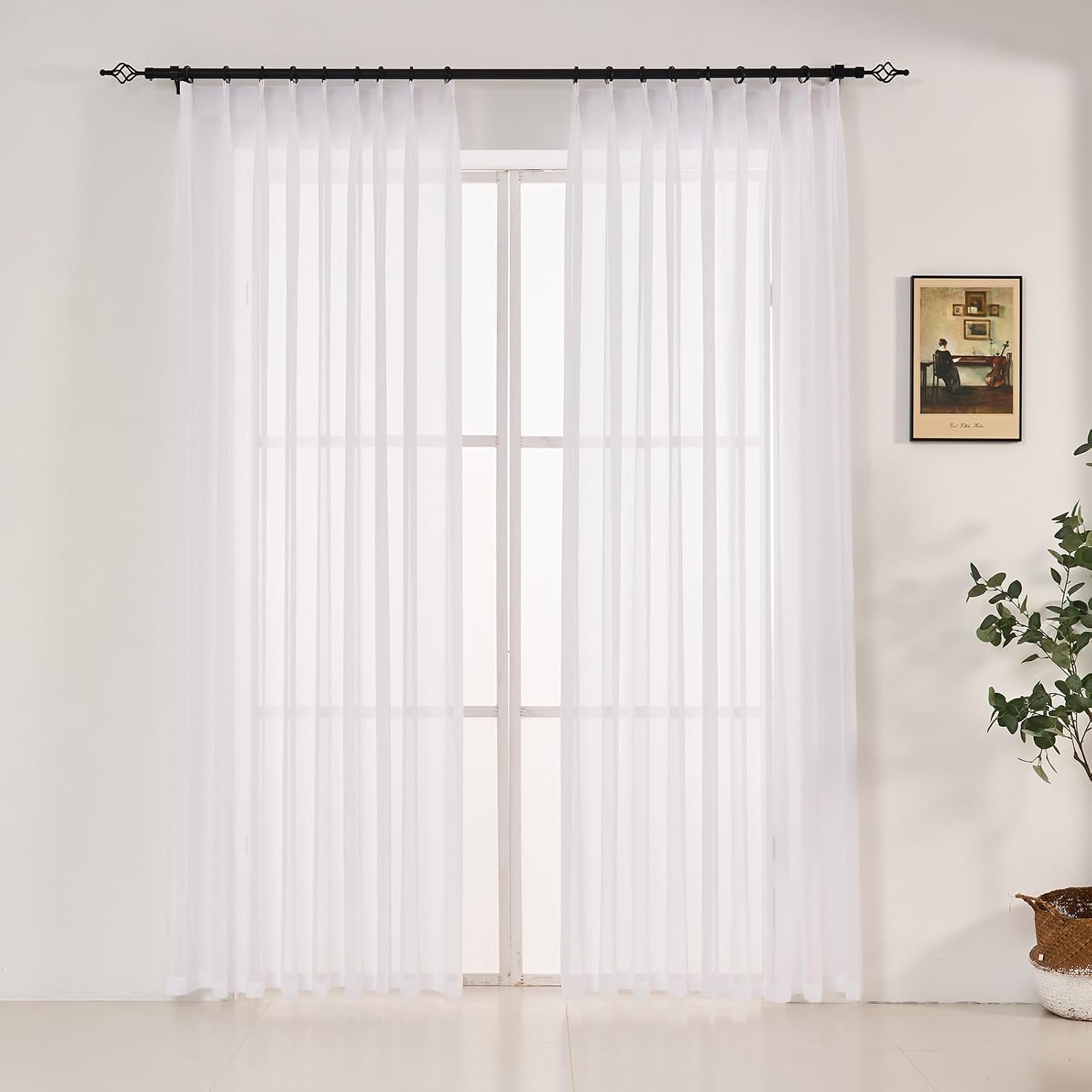 Pure White Pinch Pleated Sheer Curtains
