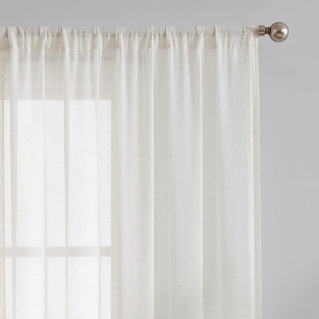 Beige Flax Linen Sheer Curtains