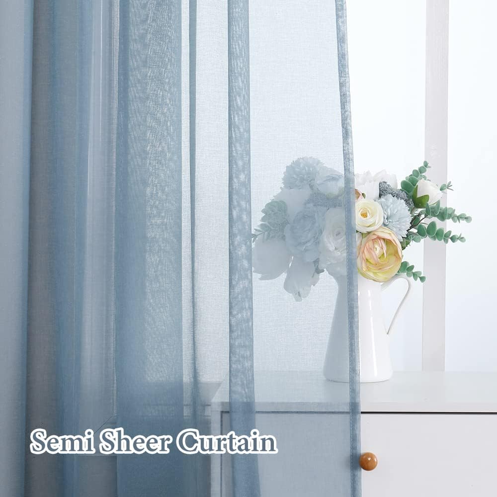 Dusty Blue Linen Textured Semi-Sheer Curtains