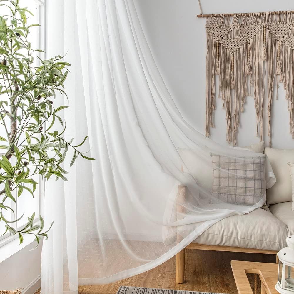 Off White Linen Textured Pinch Pleat Sheer Curtains