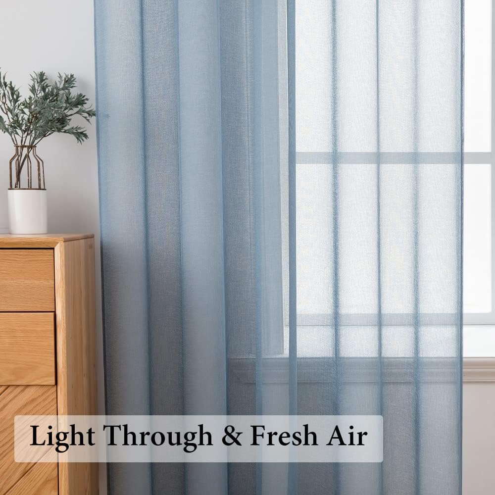Dusty Blue Linen Textured Semi-Sheer Curtains