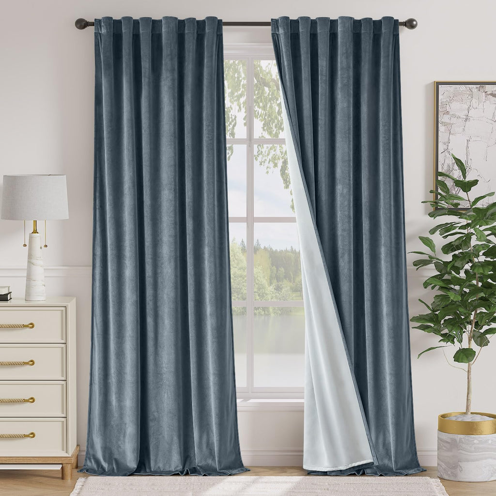 Dark Slate Velvet Curtains