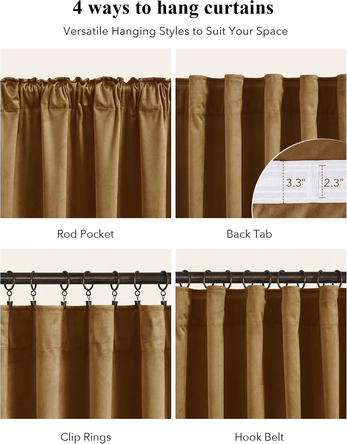 Gold Brown Velvet Blackout Curtains