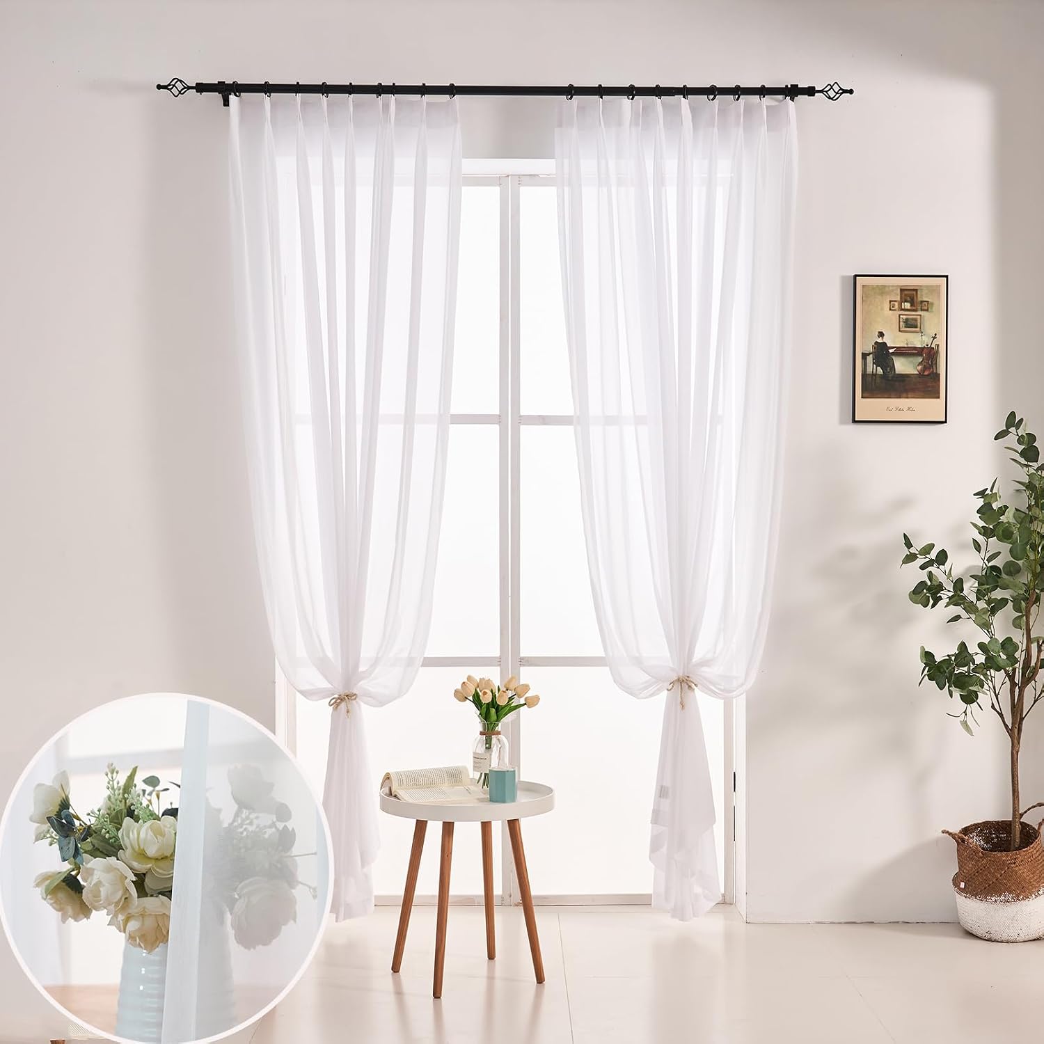 Pure White Pinch Pleated Sheer Curtains