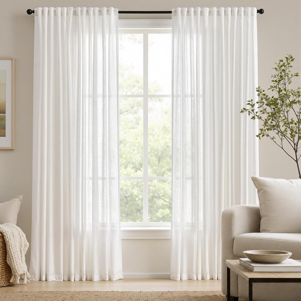 White Semi Sheer Textured Curtains