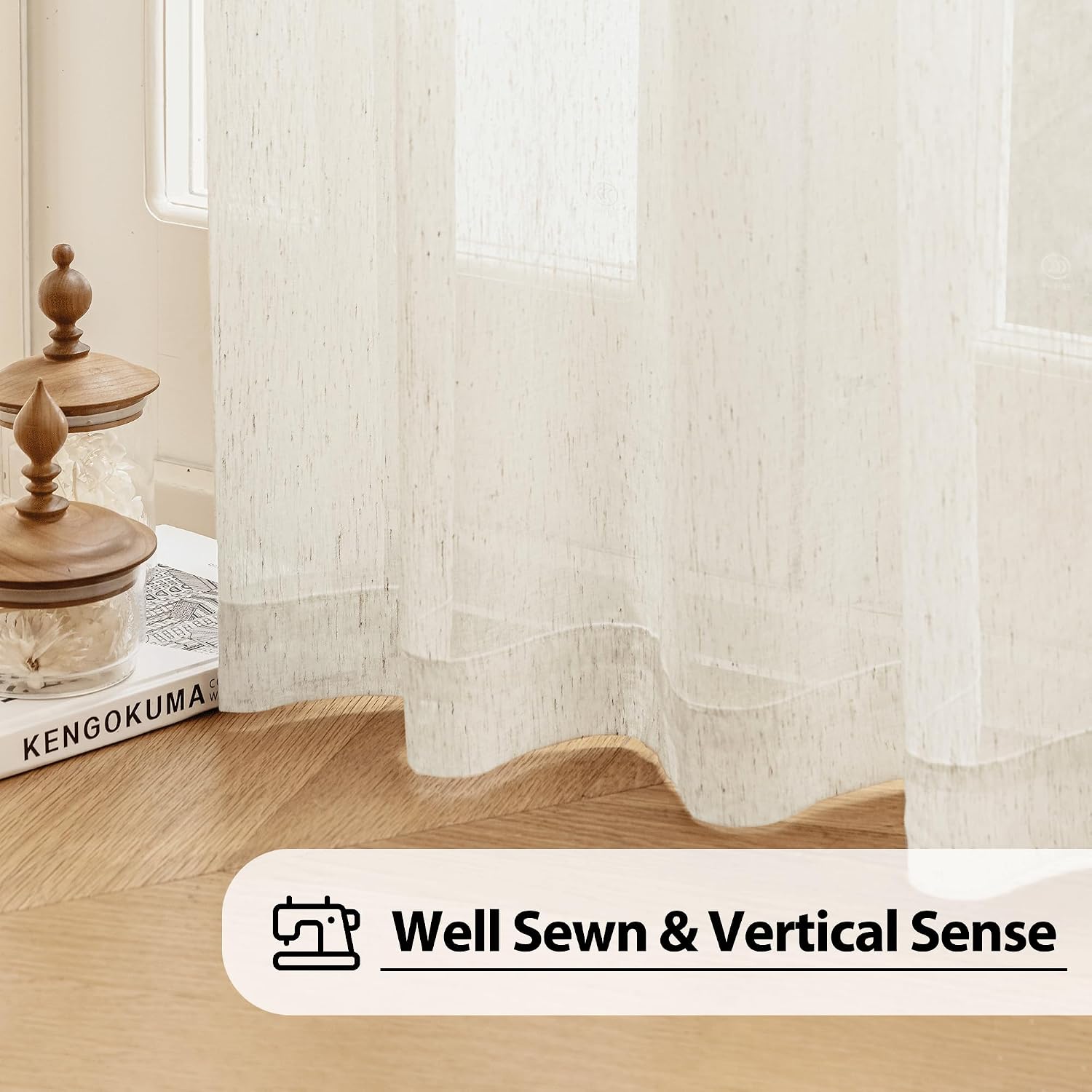 Beige Flax Linen Sheer Curtains