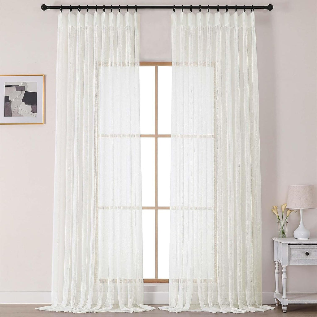 Ivory Pinch Pleated Crushed Sheer Curtains