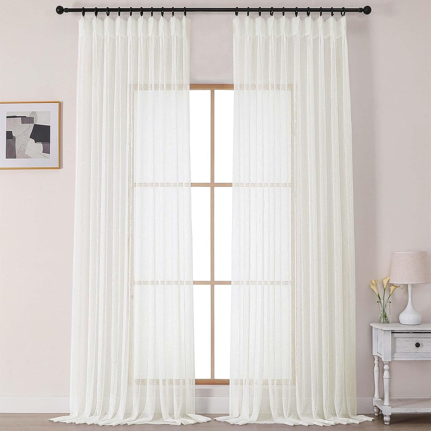 Ivory Pinch Pleated Crushed Sheer Curtains