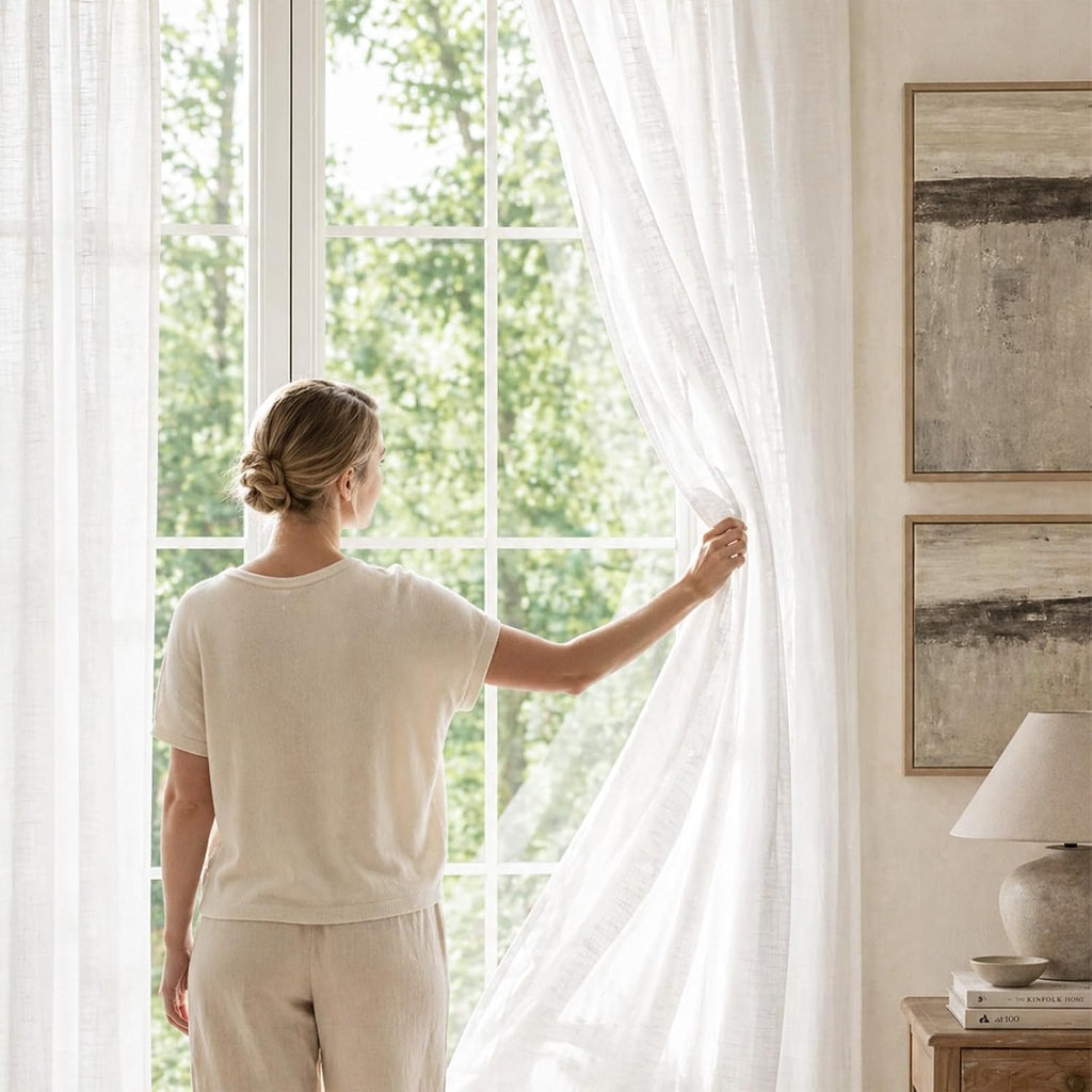 White Semi Sheer Textured Curtains