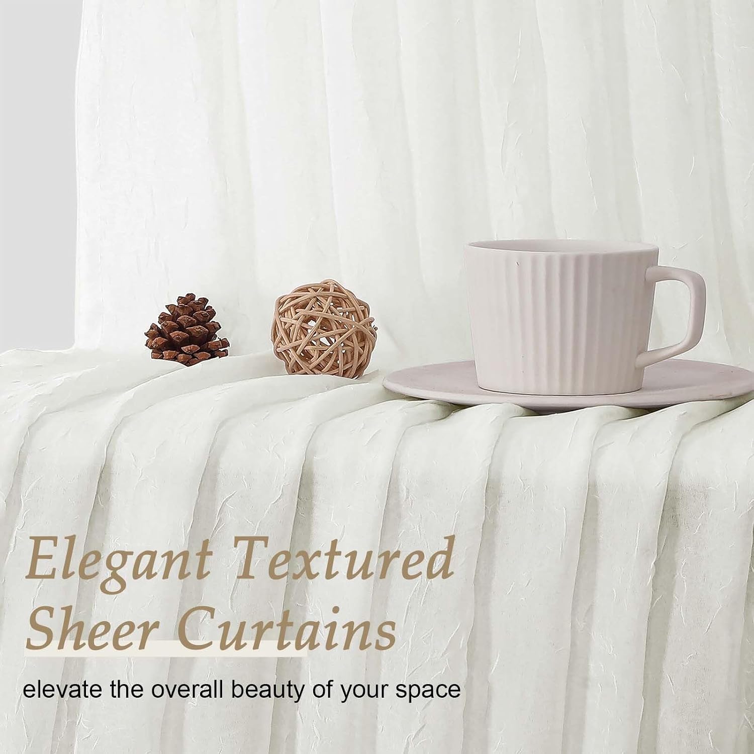 Ivory Pinch Pleated Crushed Sheer Curtains