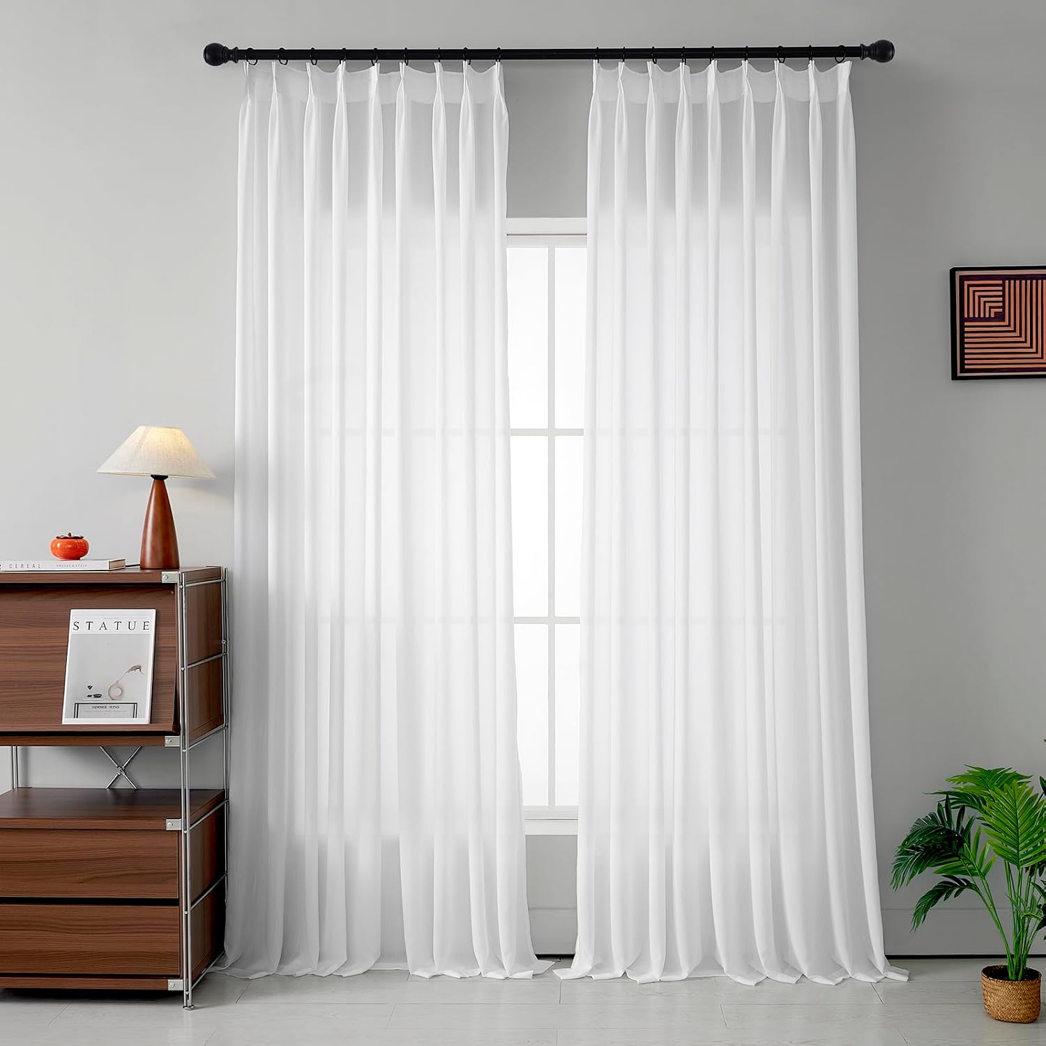 Pure White Pinch Pleated Sheer Curtains