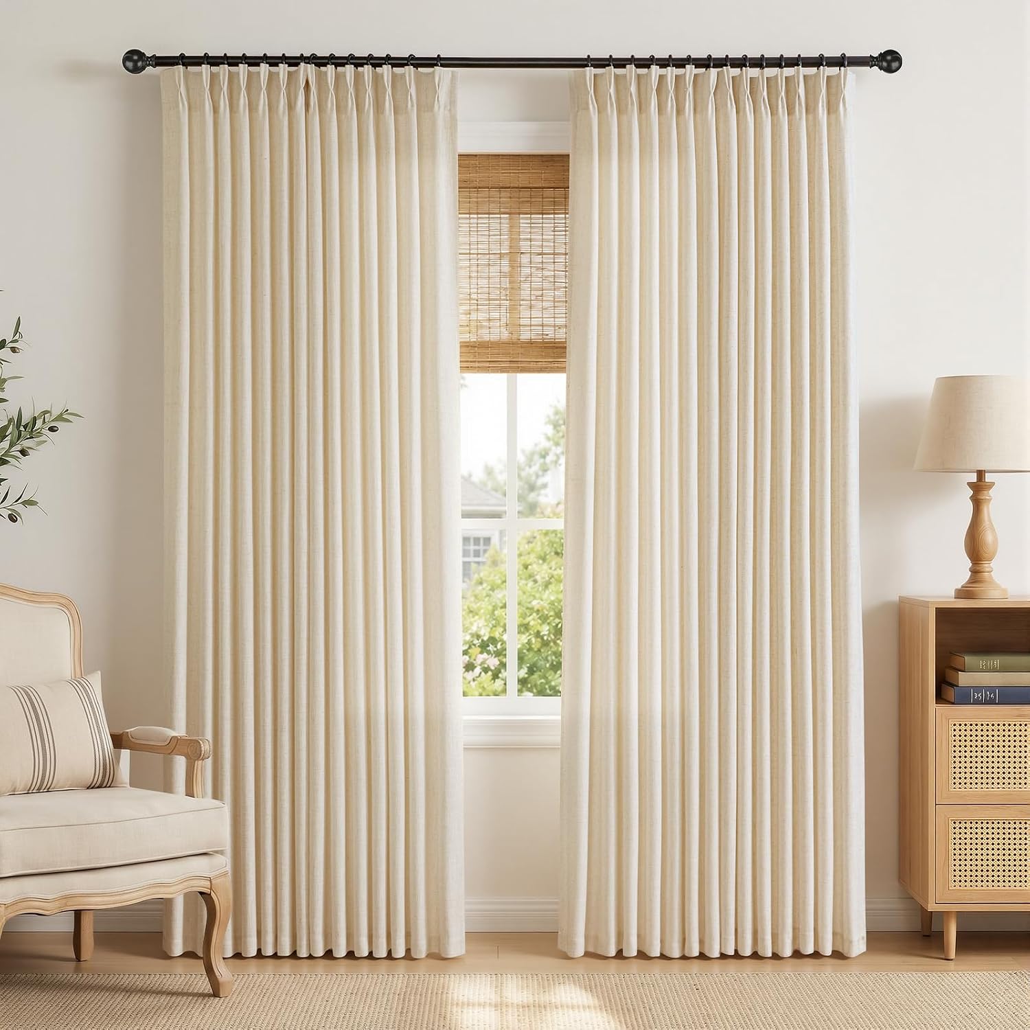 Cream Linen Pinch Pleated Semi Sheer Curtains