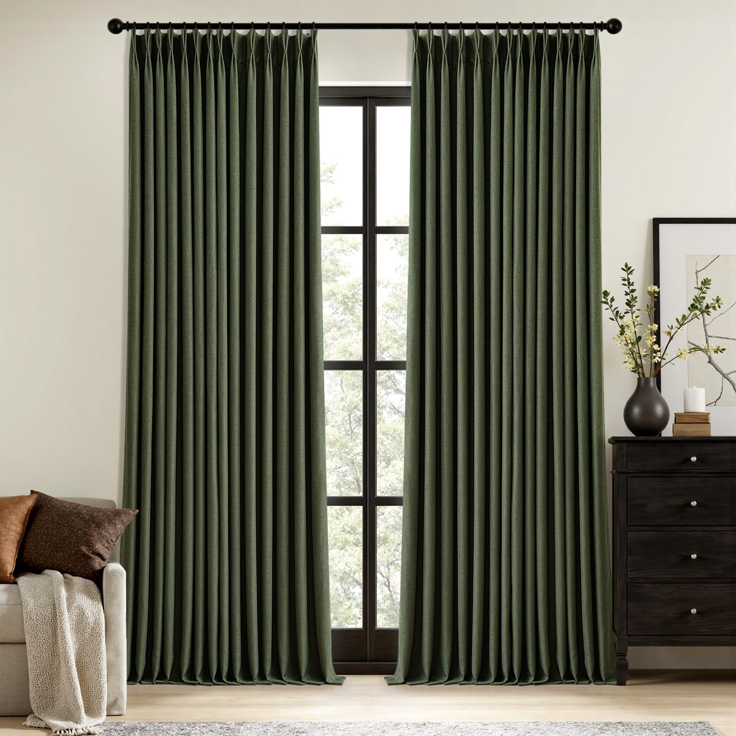 Olive Green Pinch Pleated Curtains