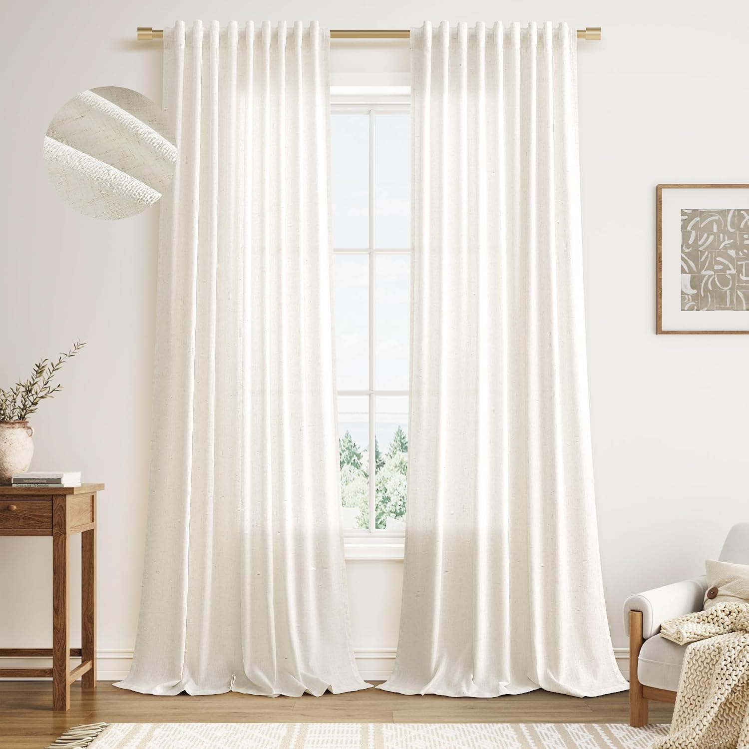 Ivory Linen Back Tab Curtains