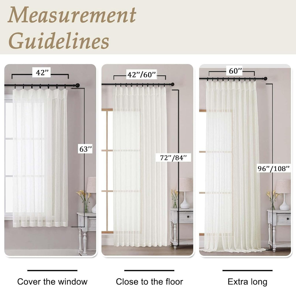 Ivory Pinch Pleated Crushed Sheer Curtains