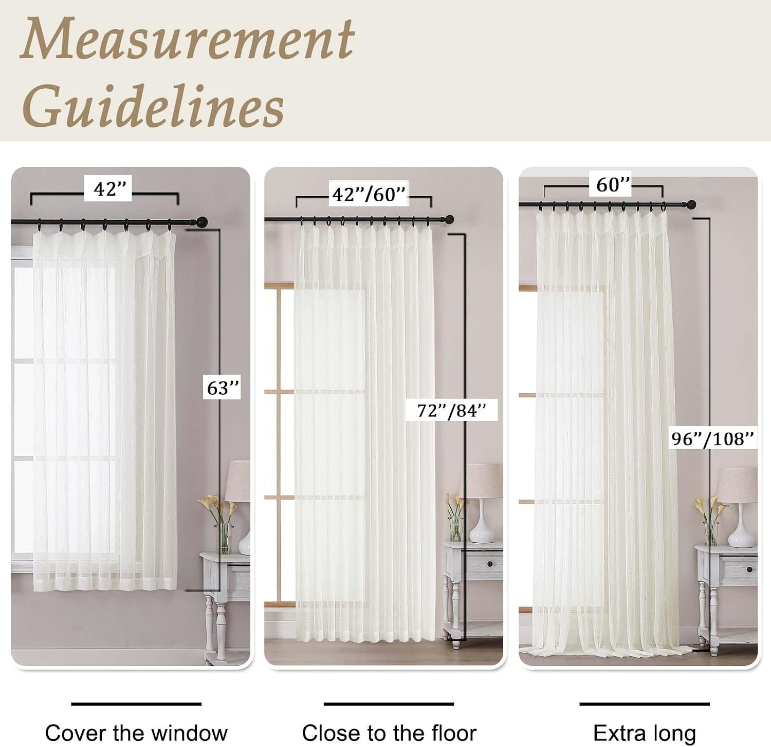 Ivory Pinch Pleated Crushed Sheer Curtains