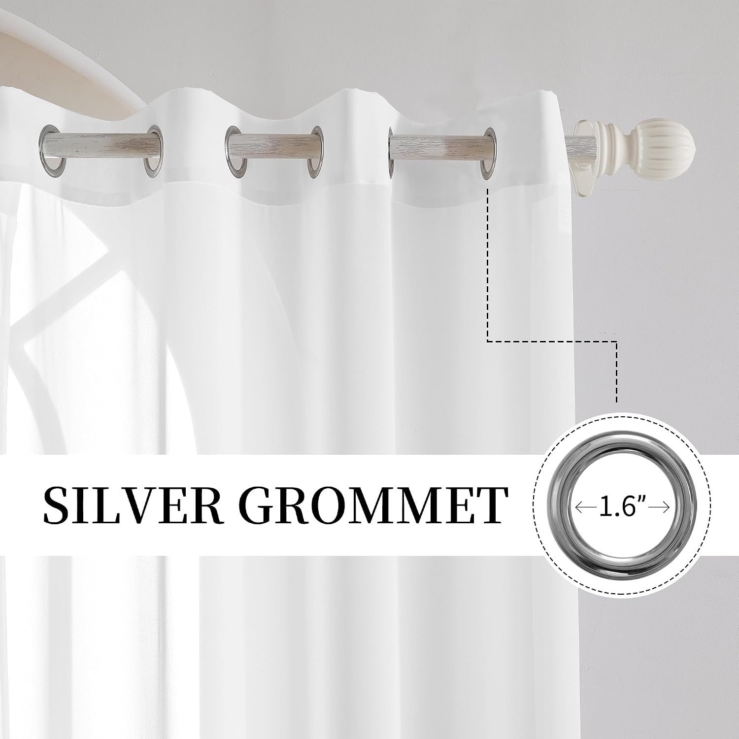 Extra Long White Grommet Semi Sheer Curtains