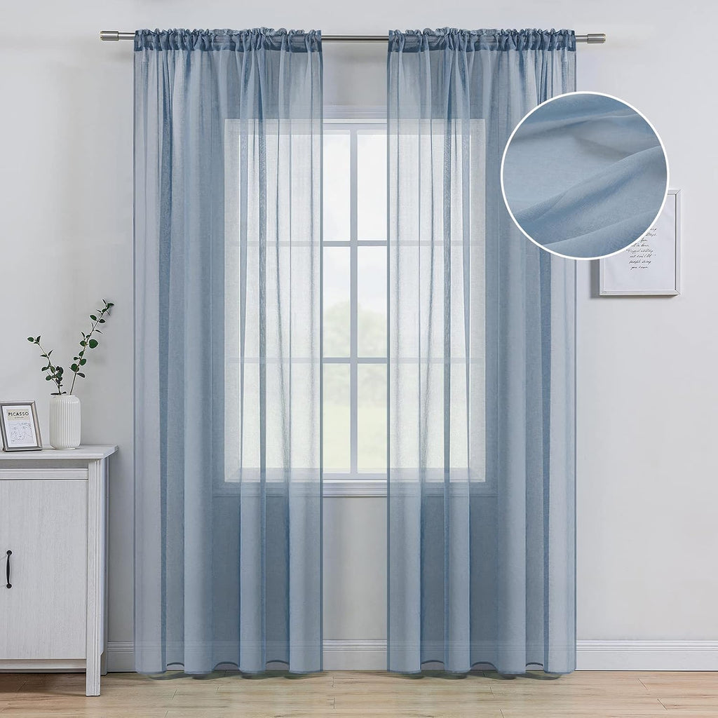Dusty Blue Linen Textured Semi-Sheer Curtains