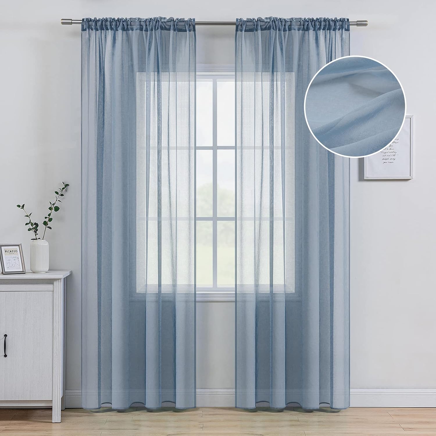 Dusty Blue Linen Textured Semi-Sheer Curtains