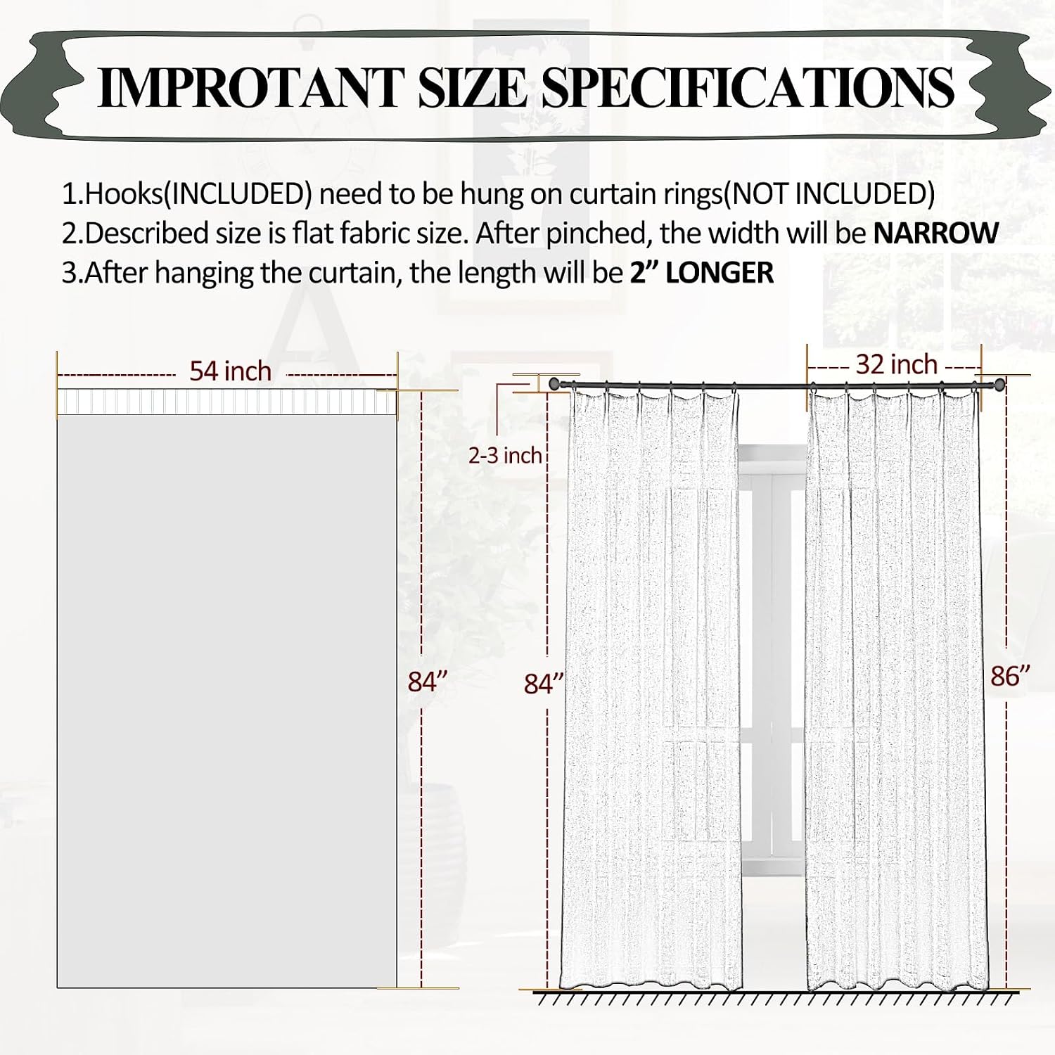 Off White Linen Textured Pinch Pleat Sheer Curtains