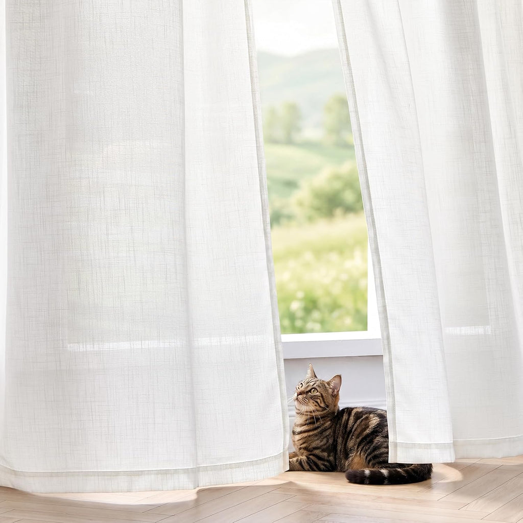 White Semi Sheer Textured Curtains