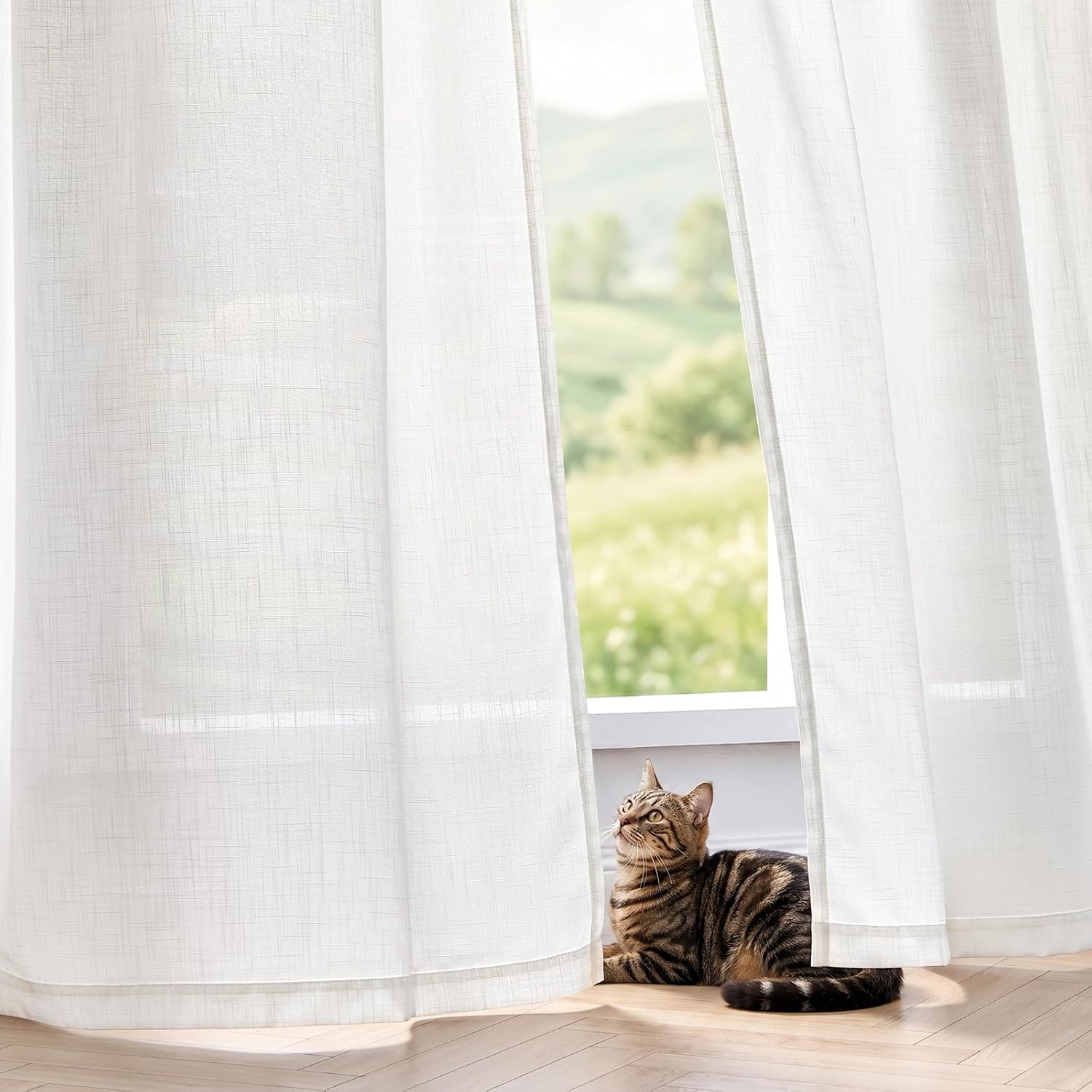 White Semi Sheer Textured Curtains
