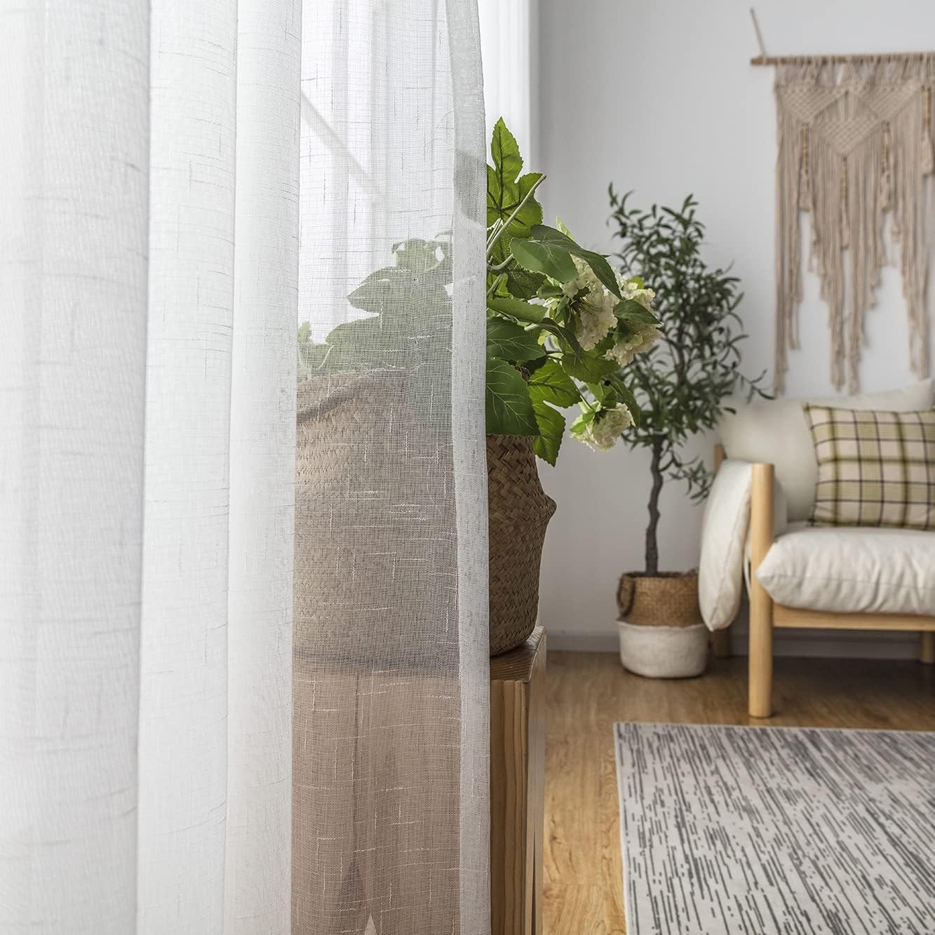 Off White Linen Textured Pinch Pleat Sheer Curtains
