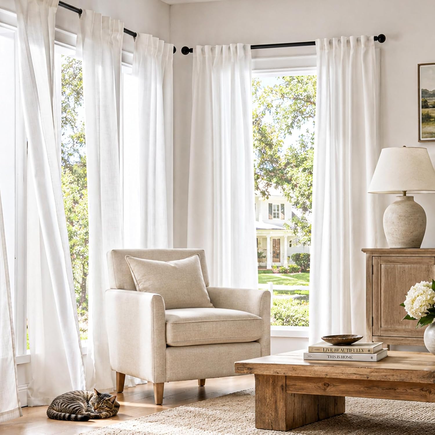 White Semi Sheer Textured Curtains