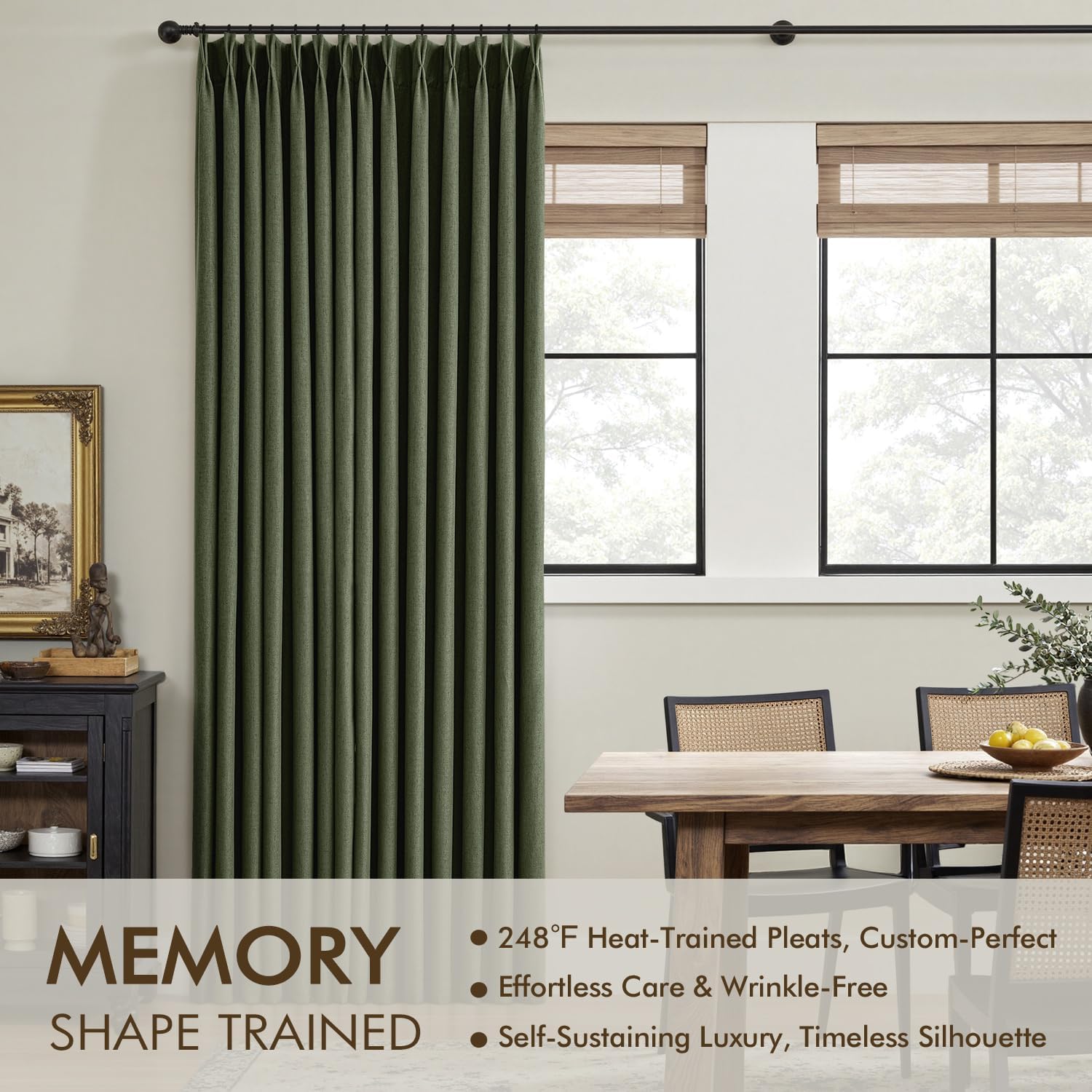 Olive Green Pinch Pleated Curtains