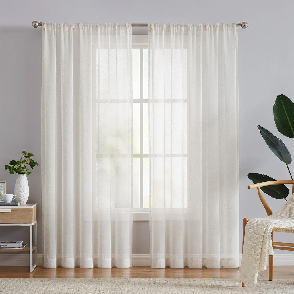Beige Flax Linen Sheer Curtains