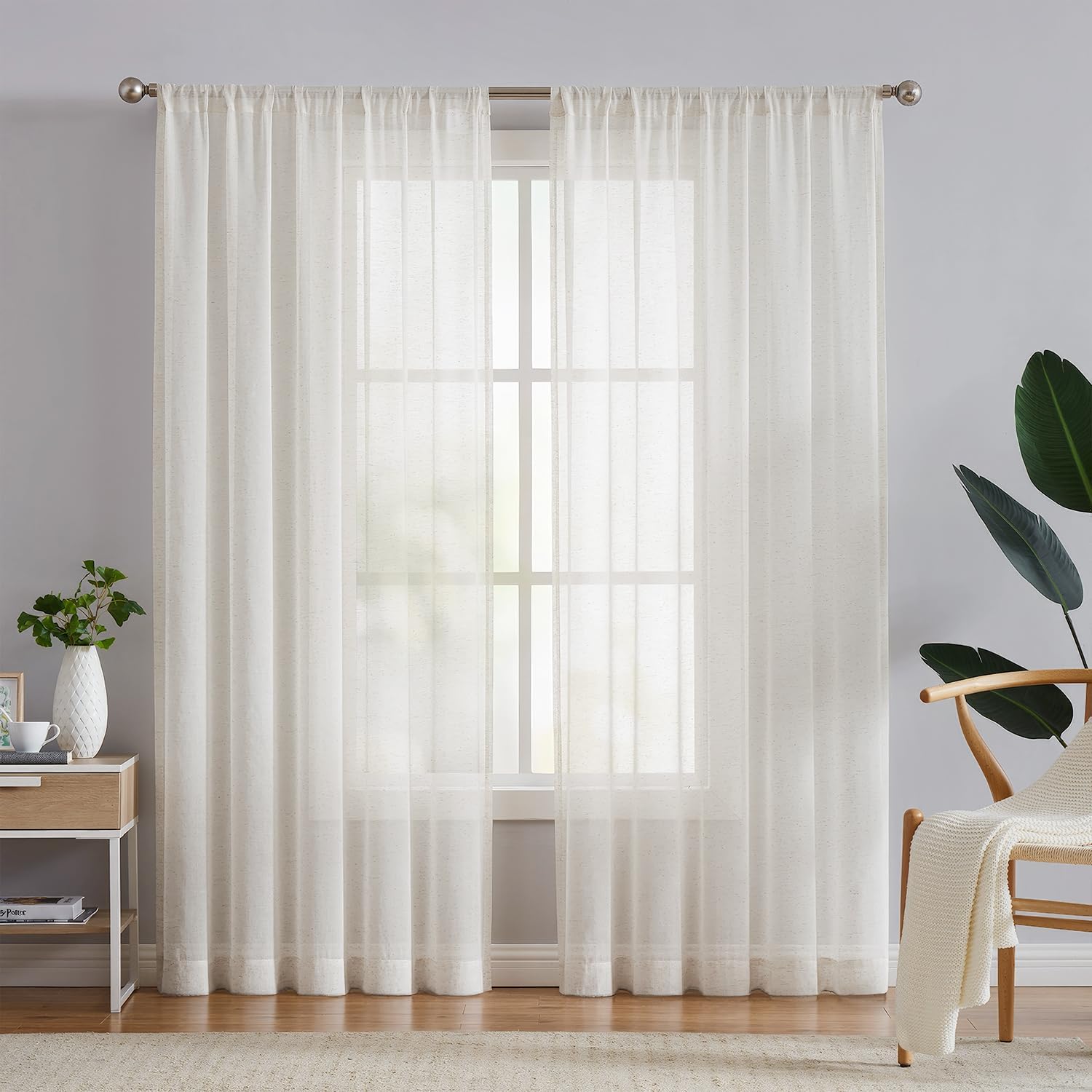 Beige Flax Linen Sheer Curtains