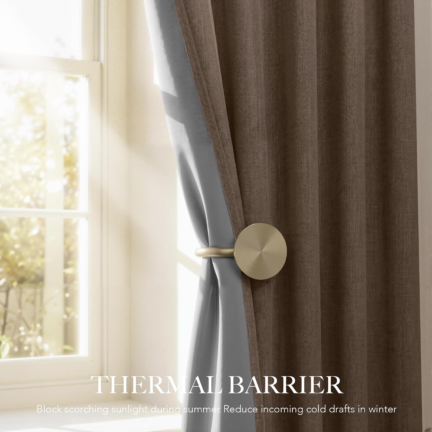 Brown Linen 100% Blackout Curtains