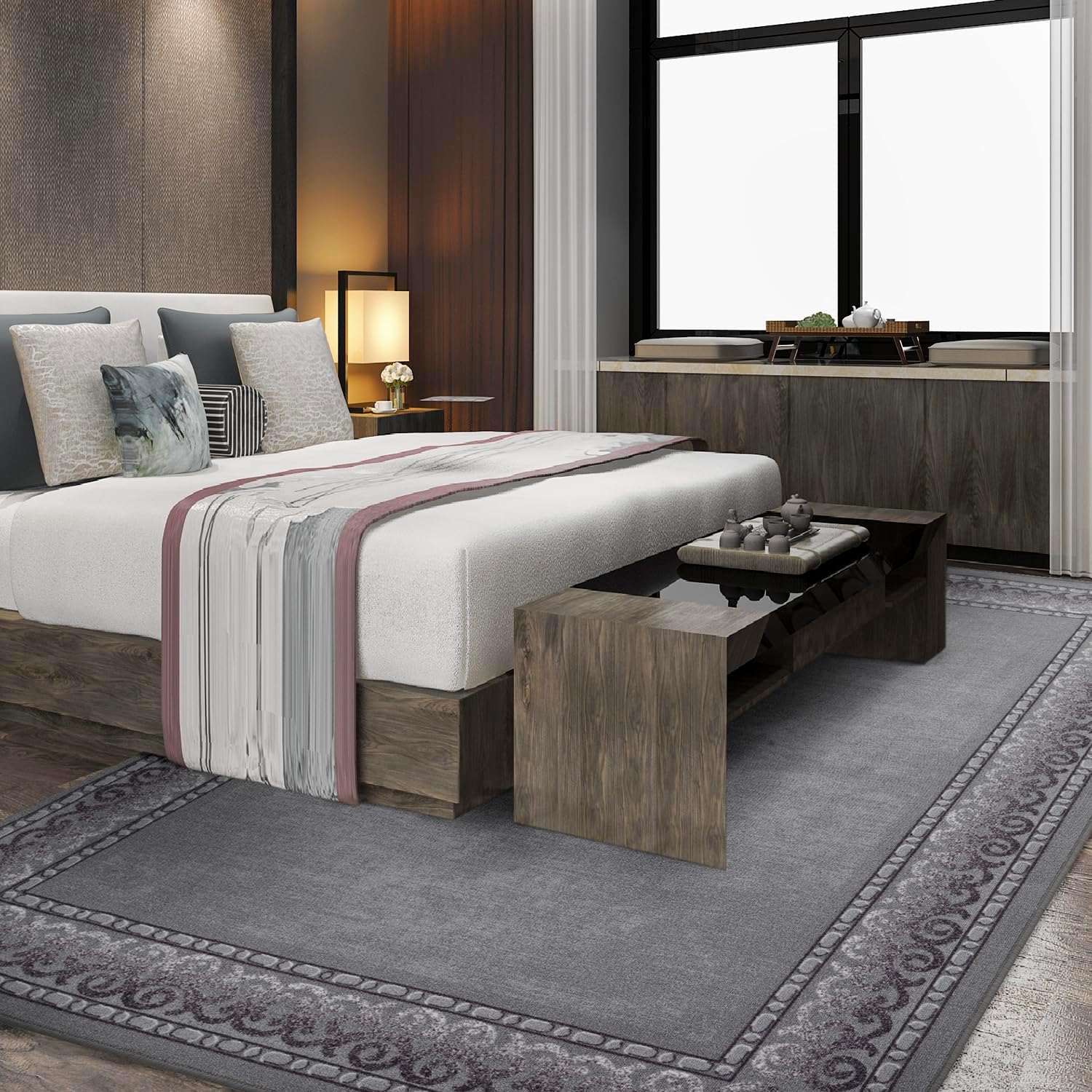 Rugs Bordered Modern Gray Area Rug