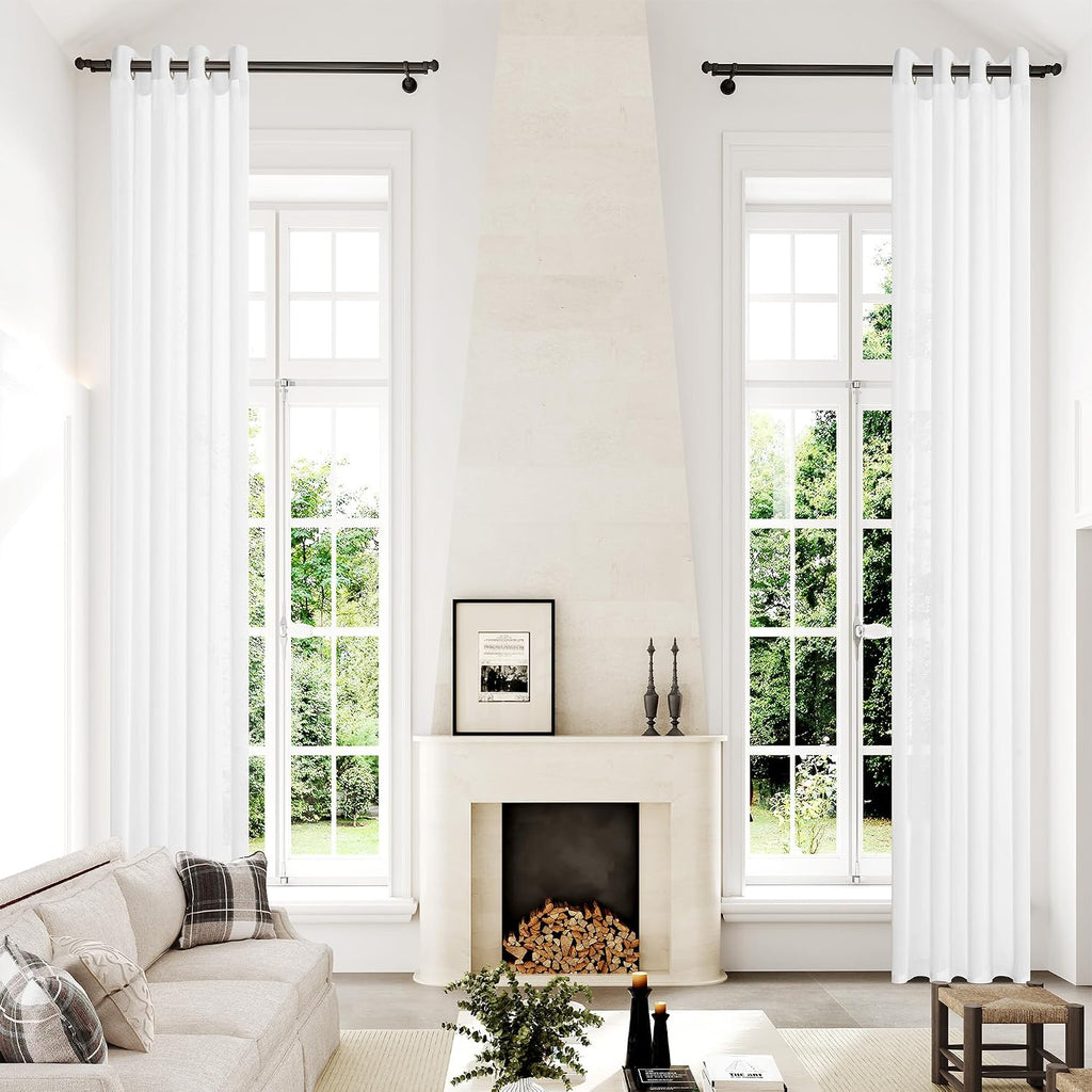 Extra Long White Grommet Semi Sheer Curtains