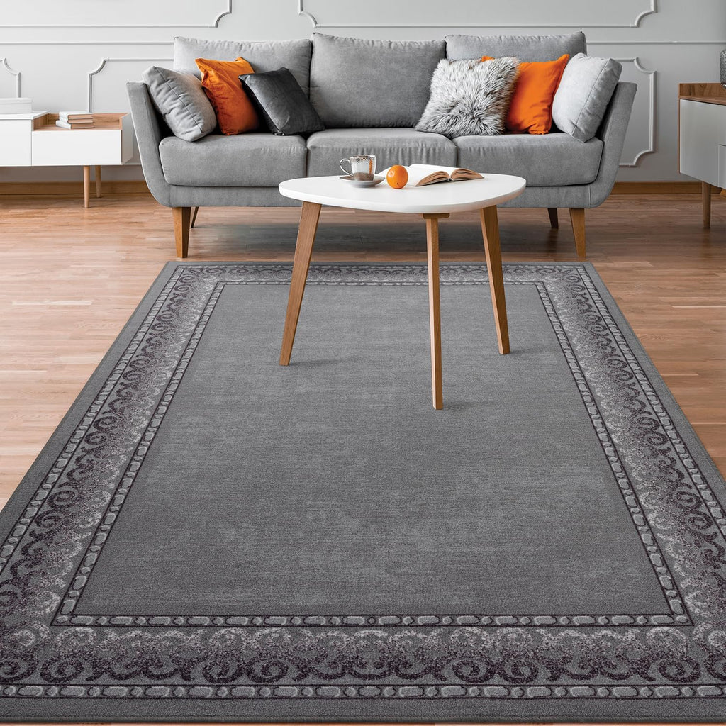 Rugs Bordered Modern Gray Area Rug