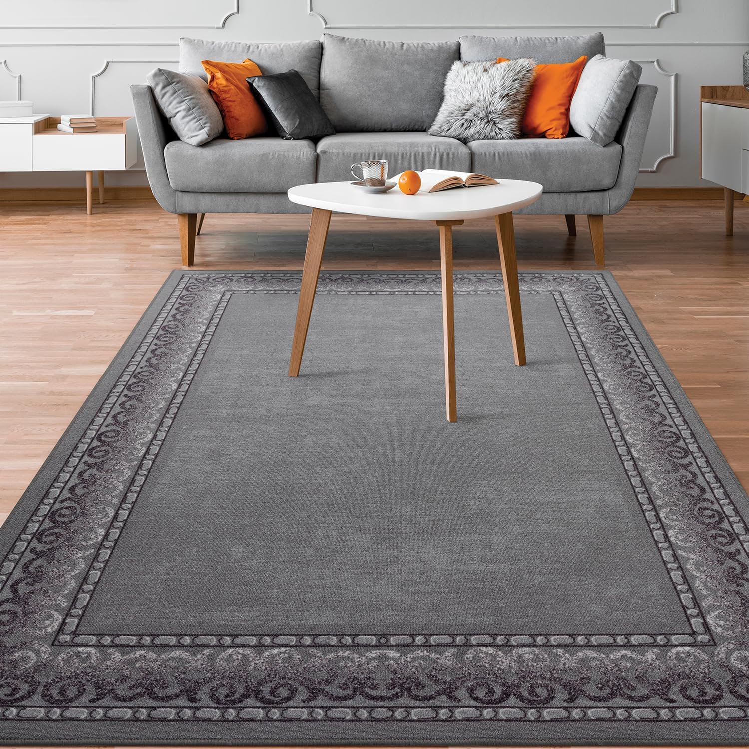 Rugs Bordered Modern Gray Area Rug