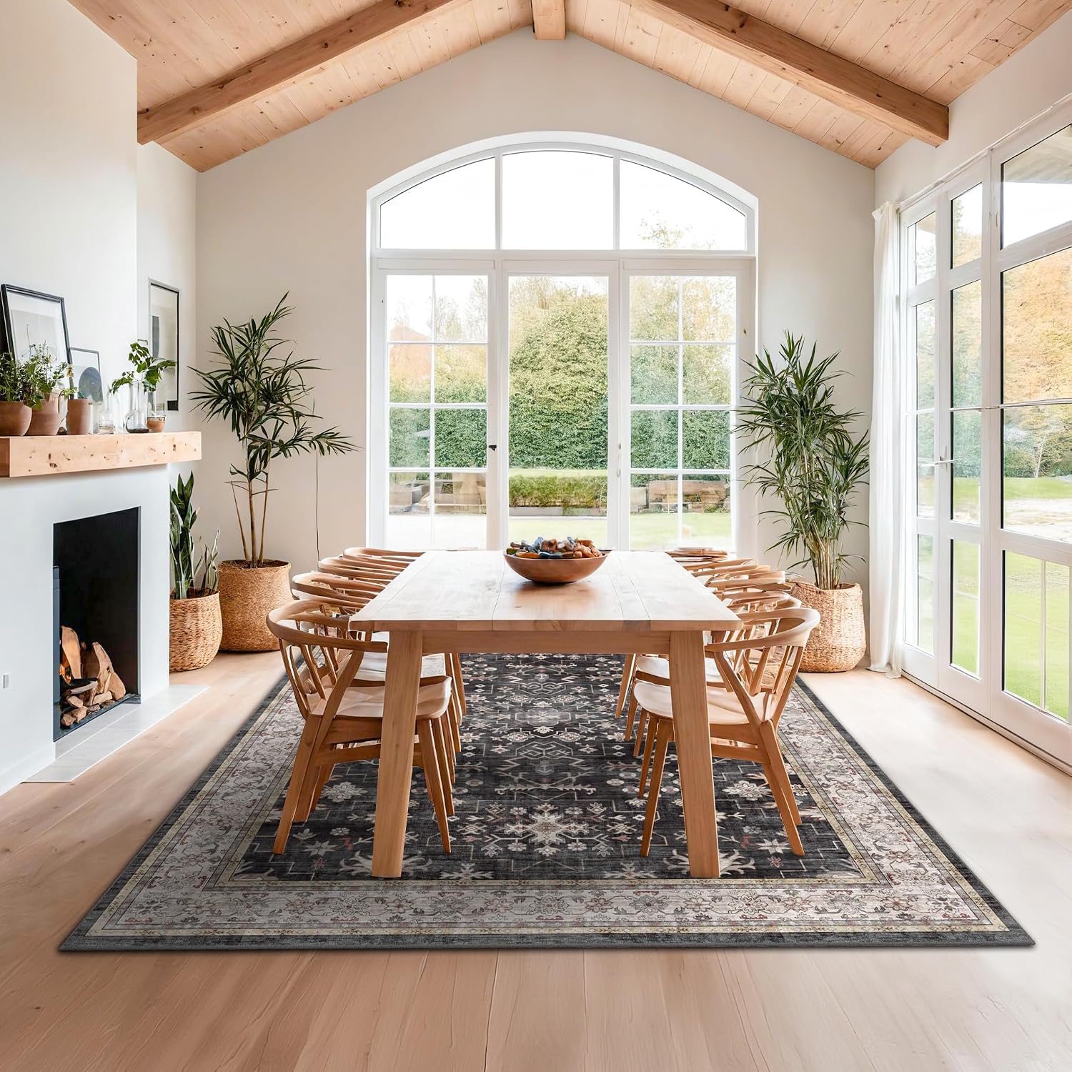 Farmhouse Washable Black Multi Area Rug