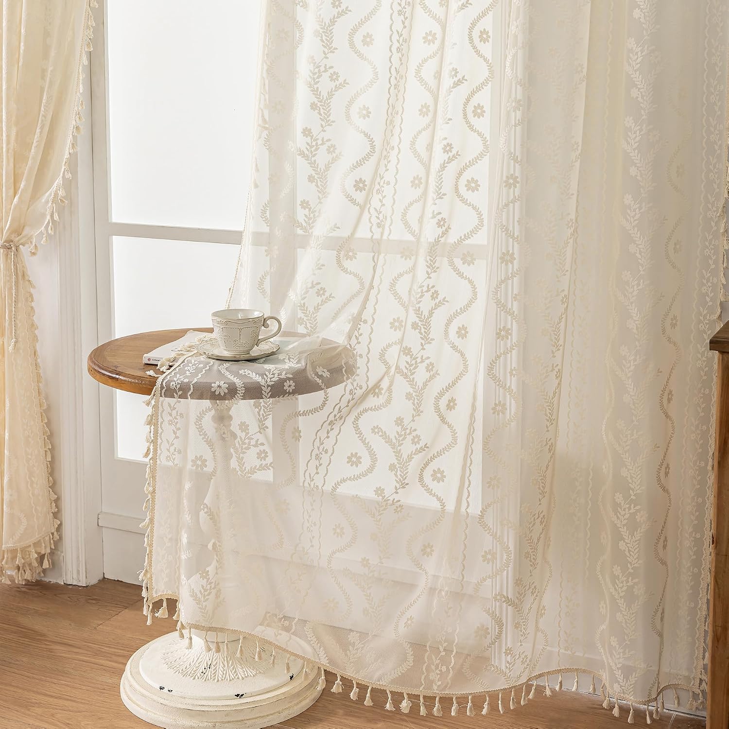 Beige Boho Lace Curtains