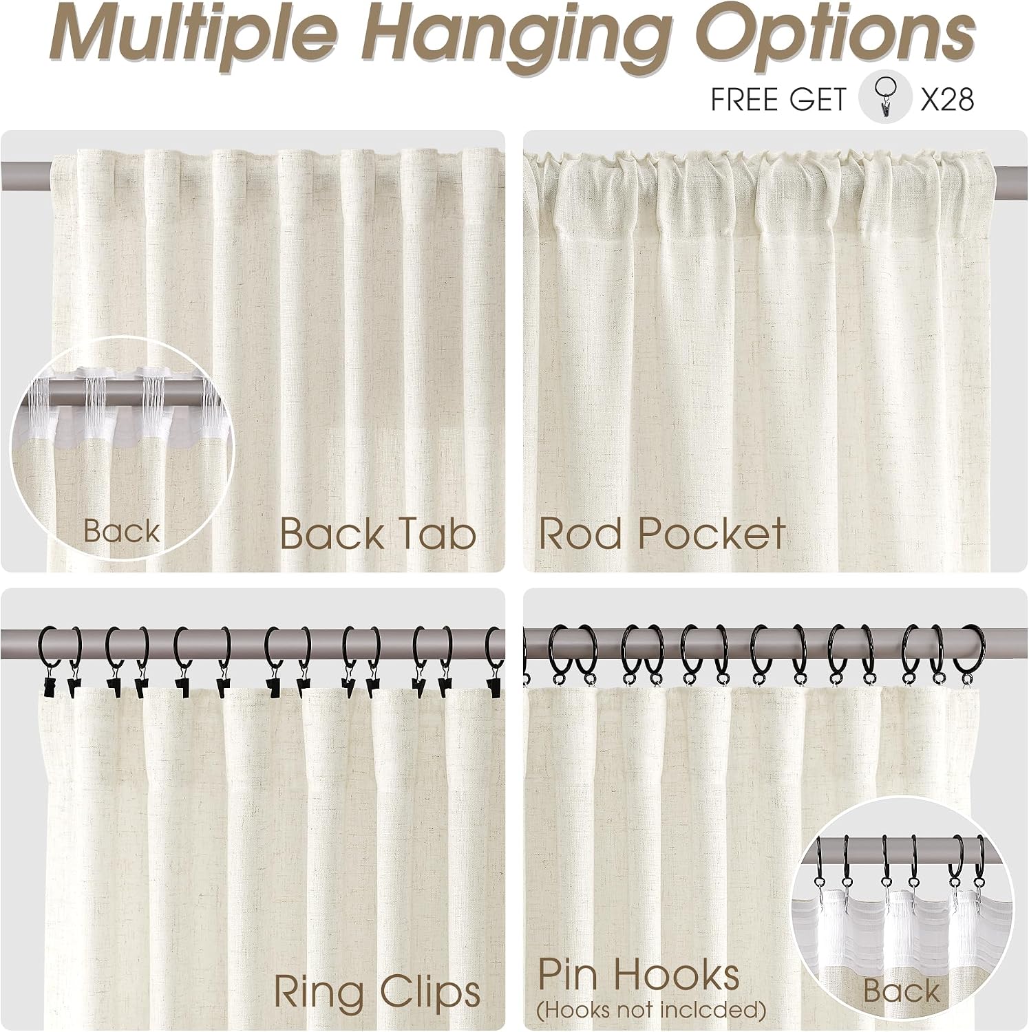 Ivory Linen Back Tab Curtains