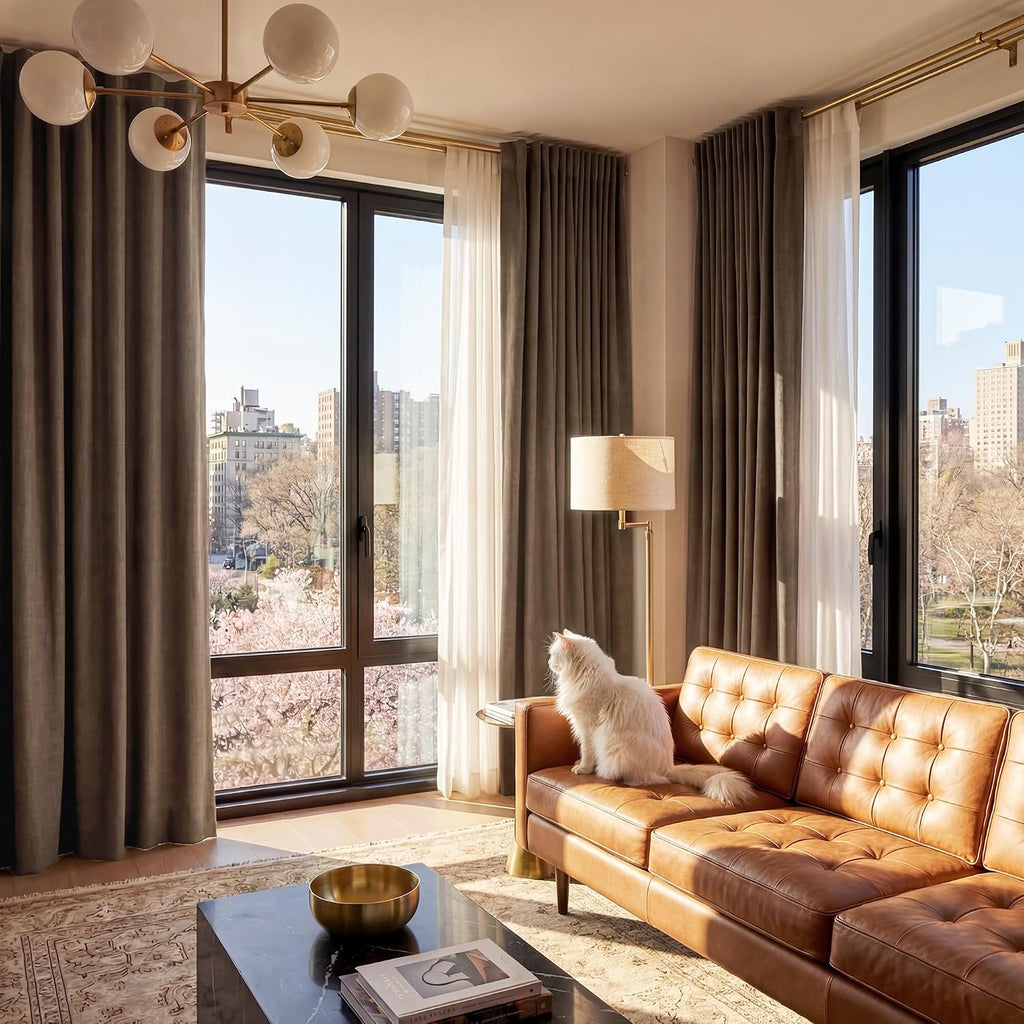 Brown Linen 100% Blackout Curtains