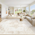 Vintage Boho Medallion Washable Beige Area Rug