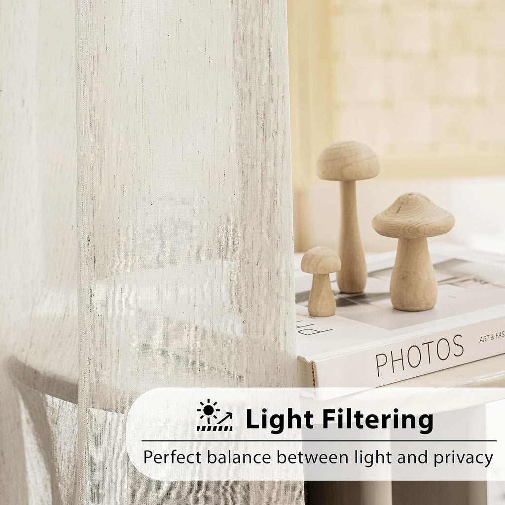 Beige Flax Linen Sheer Curtains