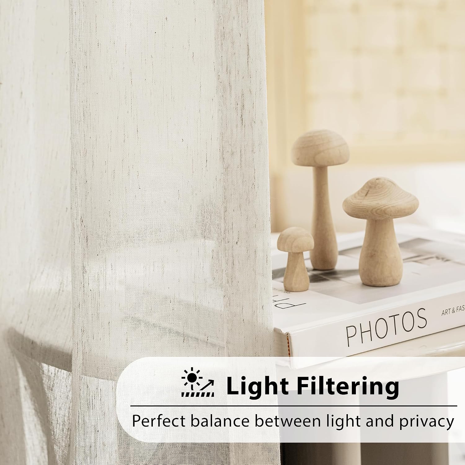 Beige Flax Linen Sheer Curtains