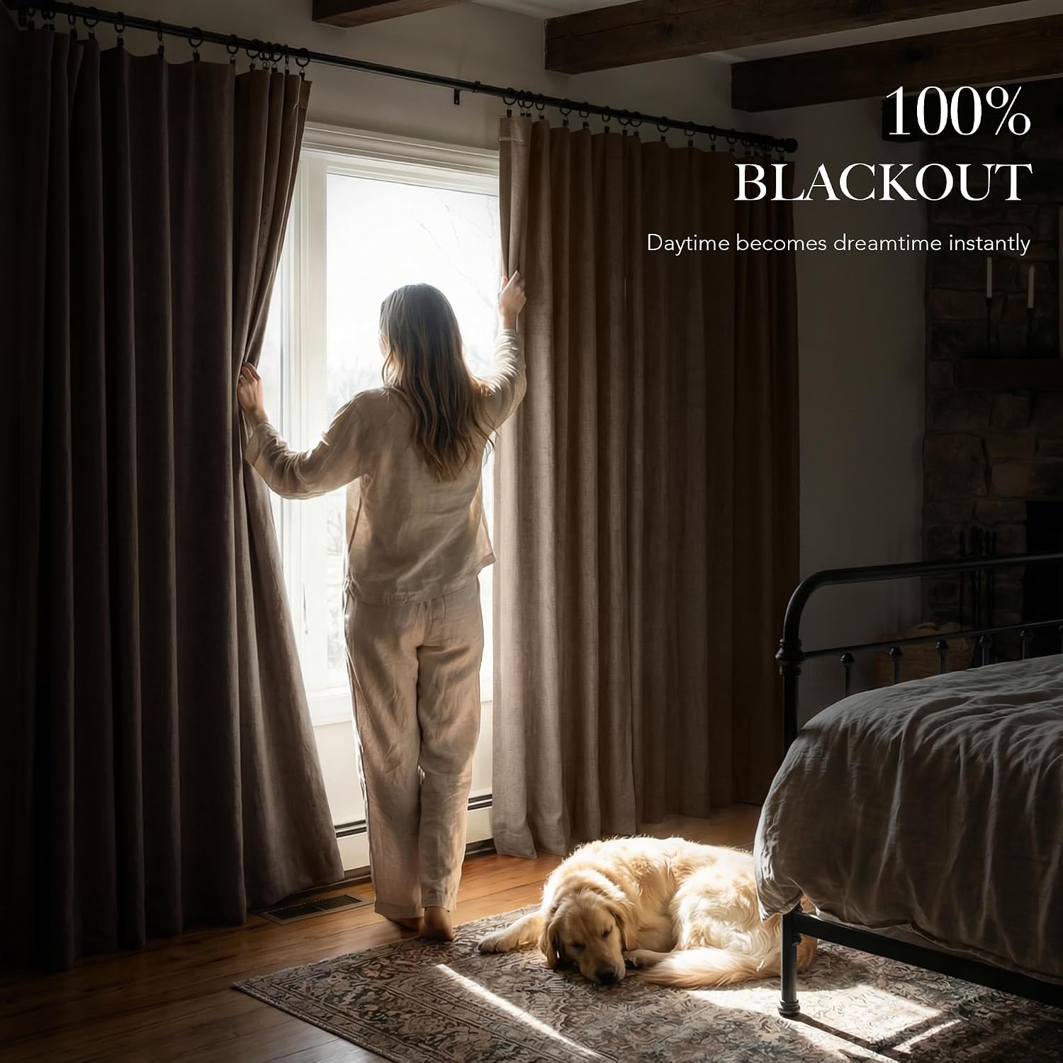 Brown Linen 100% Blackout Curtains