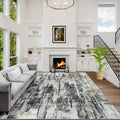 Modern Abstract Washable Black Grey Gold Area Rug