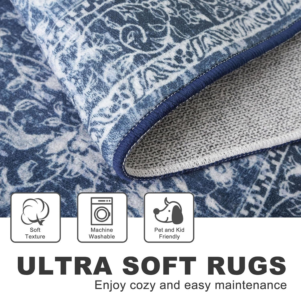 Floral Washable Non Slip Area Rug