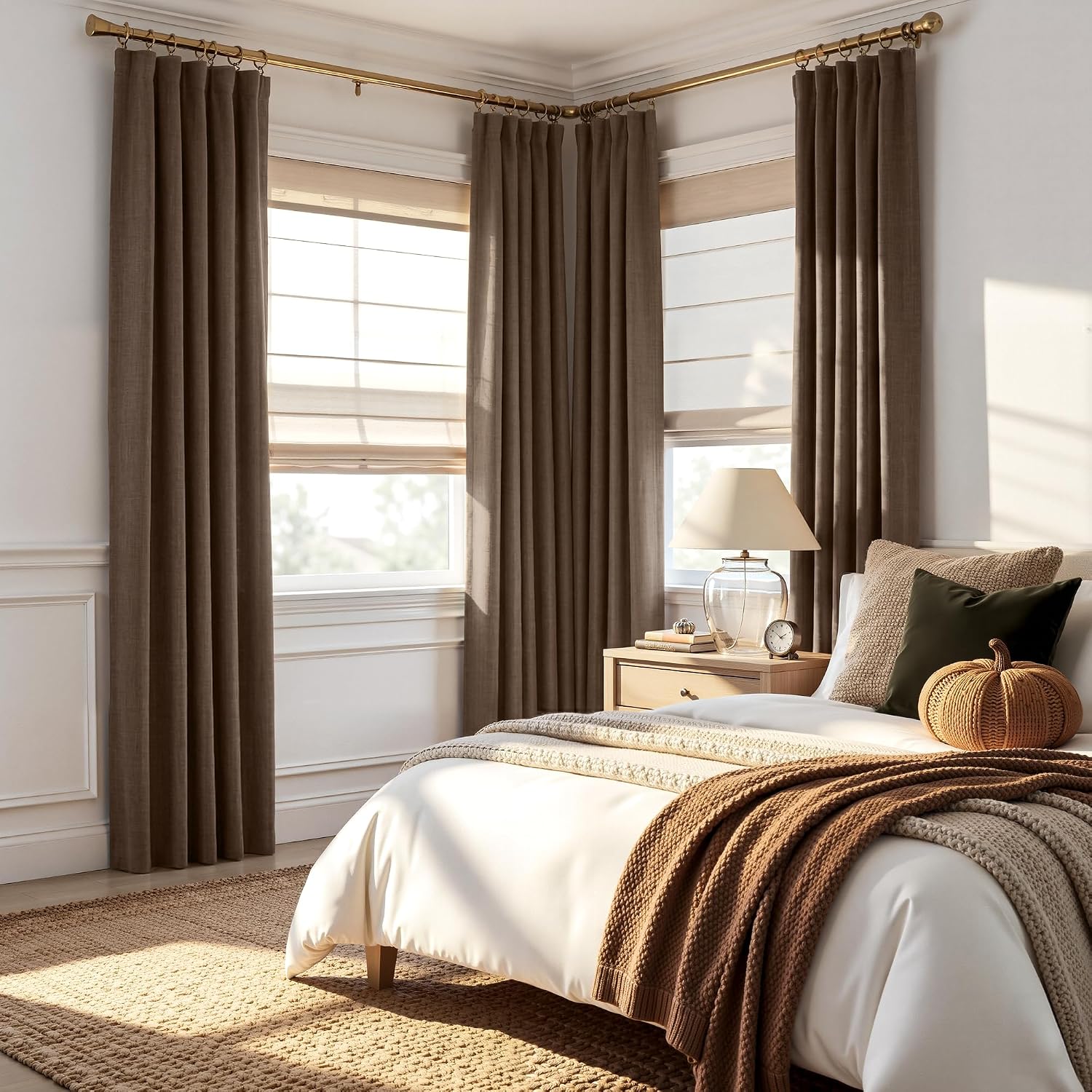 Brown Linen 100% Blackout Curtains